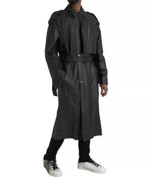 Bottega Veneta Black Leather Men Waterproof Trenchcoat Jacket