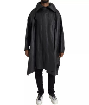 Bottega Veneta Black Leather Hooded Men Trenchcoat Jacket