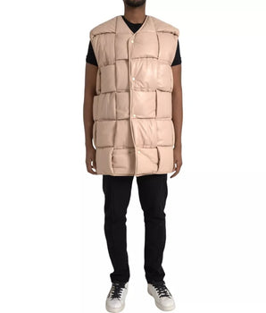 Bottega Veneta Beige Quilted Sleeveless Calf Leather Jacket