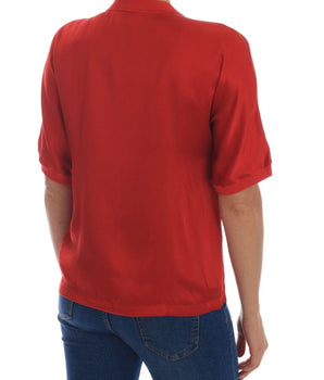 Dolce & Gabbana Elegant Red Silk Crystal-Embellished Blouse Dolce & Gabbana 