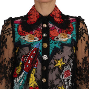 Dolce & Gabbana Floral Lace Embroidered Blouse with Crystals