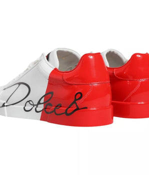 Dolce & Gabbana White Red Portofino Low Top Sneakers Shoes