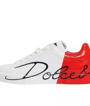 Dolce & Gabbana White Red Portofino Low Top Sneakers Shoes