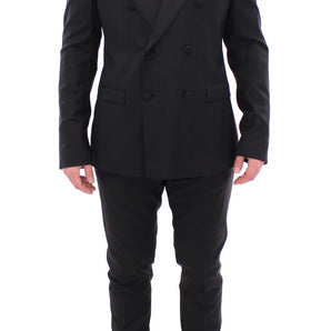 Dolce &amp; Gabbana Elegant Black Striped Wool-Silk Blend Suit