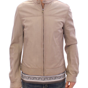 Dolce &amp; Gabbana Elegante chaqueta de piel de cordero de cuero beige