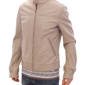 Dolce &amp; Gabbana Elegante chaqueta de piel de cordero de cuero beige