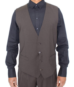 Dolce & Gabbana Elegant Brown Striped Wool Dress Vest Dolce & Gabbana 