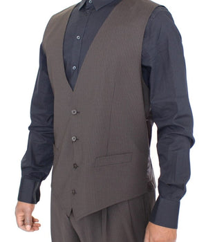 Dolce & Gabbana Elegant Brown Striped Wool Dress Vest Dolce & Gabbana 