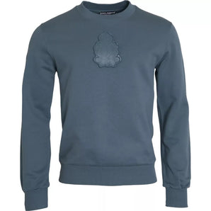 Suéter de cuello redondo con parche del logotipo de algodón azul de Dolce &amp; Gabbana para hombre