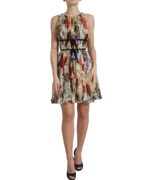 Dolce &amp; Gabbana Beige Floral Sleeveless A-line Mini Dress