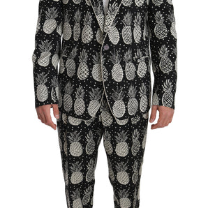 Dolce & Gabbana Chic Black Pineapple Print Wool Suit