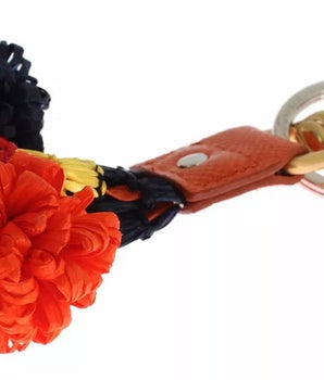 Dolce &amp; Gabbana Brown Gold Raffia Leather Clasp Finder Chain Keyring