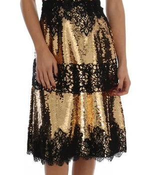 Dolce &amp; Gabbana Gold Strapless Sequin Embellished Lace Dress