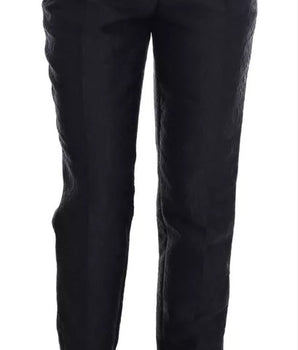 Dolce &amp; Gabbana Black Floral Brocade High Waist Pants