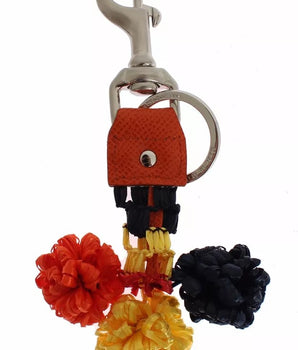 Dolce &amp; Gabbana Red Yellow Raffia Leather Clasp Finder Keyring Keychain
