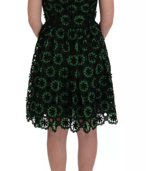 Dolce &amp; Gabbana Green Floral Ricamo A-Line Shift Dress