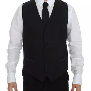 Dolce &amp; Gabbana Black Wool Silk Dress Gilet Jacket Vest