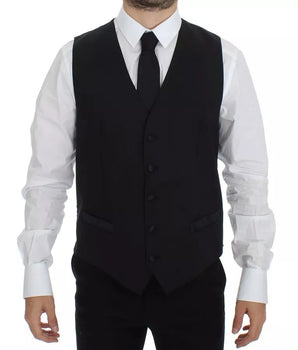 Dolce &amp; Gabbana Black Wool Silk Dress Gilet Jacket Vest