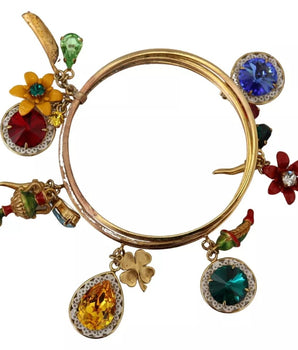 Dolce &amp; Gabbana Multicolor Crystal Gold Tone Brass Bangle Bracelet
