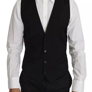 Dolce &amp; Gabbana Black Wool Logo Waistcoat Vest