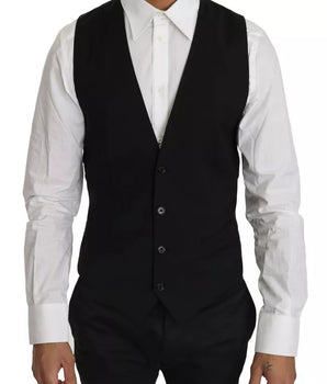Dolce &amp; Gabbana Black Wool Logo Waistcoat Vest
