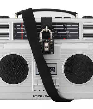 Dolce &amp; Gabbana Silver Retro Radio Boombox Limited Edition Handmade Wood Bag