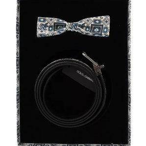 Conjunto de regalo con cinturón de cuero y pajarita de seda azul y blanco de Dolce &amp; Gabbana