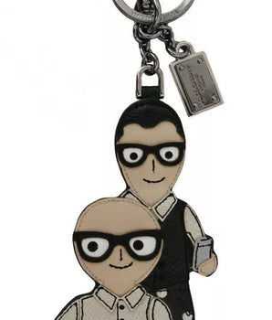 Dolce &amp; Gabbana Silver Leather Dominico Stefano #DGFAMILY Logo Badge Keychain