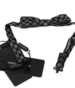 Dolce &amp; Gabbana Black Silk Circles Men Necktie Bow Tie