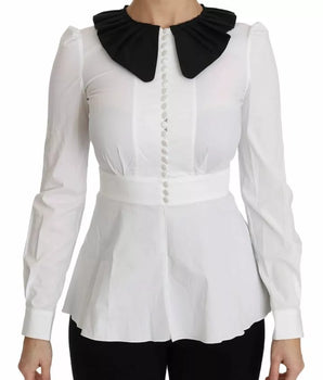 Dolce &amp; Gabbana Black White Decorative Buttons Tops Shirt Blouse