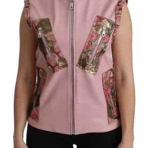 Dolce &amp; Gabbana Pink Leather Sleeveless Vest Jacket Blouse