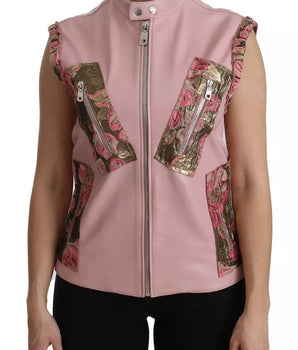 Dolce &amp; Gabbana Pink Leather Sleeveless Vest Jacket Blouse