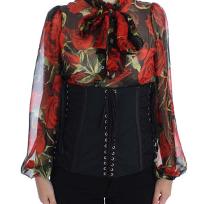 Dolce &amp; Gabbana Elegant Black Floral Brocade Corset Belt