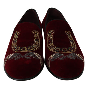 Dolce & Gabbana Bordeaux Velvet Sequined Men's Loafers Dolce & Gabbana 