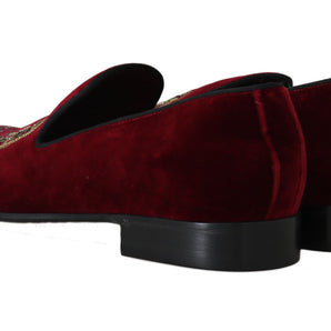 Dolce & Gabbana Bordeaux Velvet Sequined Men's Loafers