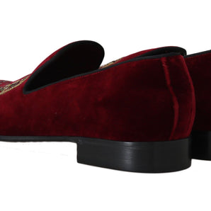 Dolce & Gabbana Bordeaux Velvet Sequined Men's Loafers Dolce & Gabbana 