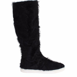 Dolce &amp; Gabbana Elegant Black Fur Leather Flat Sneaker Boots