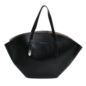 Brunello Cucinelli Black Leather Logo Shoulder Strap Shopping Tote Bag