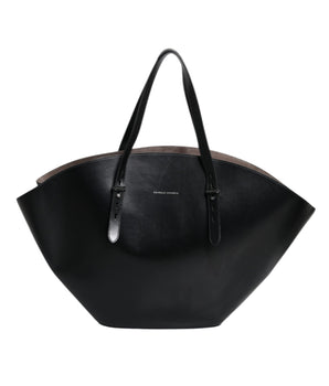Brunello Cucinelli Black Leather Logo Shoulder Strap Shopping Tote Bag