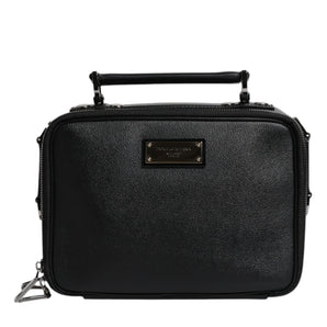 Dolce & Gabbana Black Nylon Leather Logo Top Handle Crossbody Bag