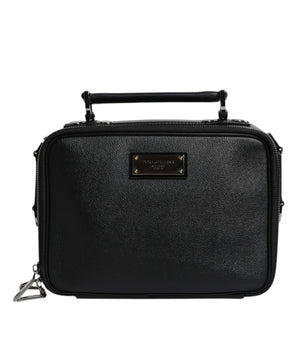 Dolce &amp; Gabbana Black Nylon Leather Logo Top Handle Crossbody Bag