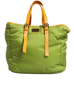 Dolce &amp; Gabbana Green Nylon Padded Logo Plaque Tote Crossbody Bag
