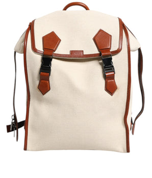 Dolce &amp; Gabbana Beige Brown Canvas Leather Travel Back Pack Bag