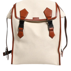 Dolce & Gabbana Beige Brown Canvas Leather Travel Back Pack Bag