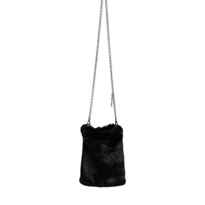 Dolce & Gabbana Black Faux Fur Silver Chain Crossbody Shoulder Purse Bag