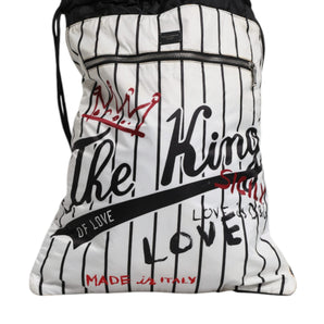 Dolce & Gabbana Black White Striped Polyester Drawstring Backpack Bag