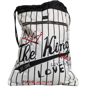 Dolce &amp; Gabbana Black White Striped Polyester Drawstring Backpack Bag