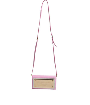 Dolce &amp; Gabbana Pink Exotic Leather Logo Plaque Crossbody Bag