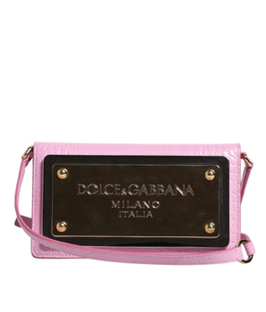 Dolce &amp; Gabbana Pink Exotic Leather Logo Plaque Crossbody Bag