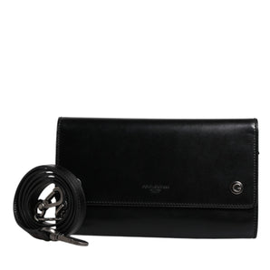 Dolce & Gabbana Black Leather Logo Embossed Crossbody Bag